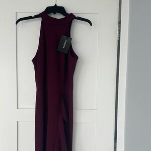 One-Shoulder Sleeveless Dress in Deep Burgundy by Woosea